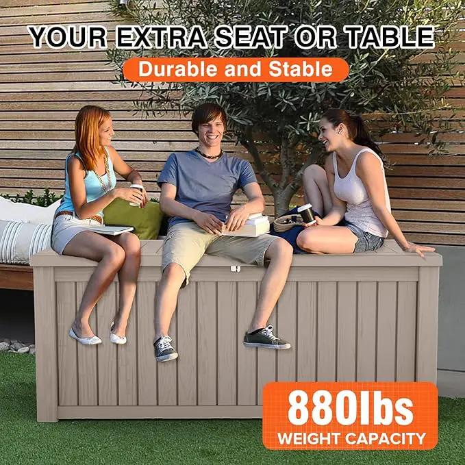180 Gallon Outdoor Storage Deck Box - Large Waterproof Resin Bin for Delivery Boxes Outside, Lockable Storage for Patio/Pool Cushions & Tools, UV-Resistant, Granite Grey by GreenHaven Gardens