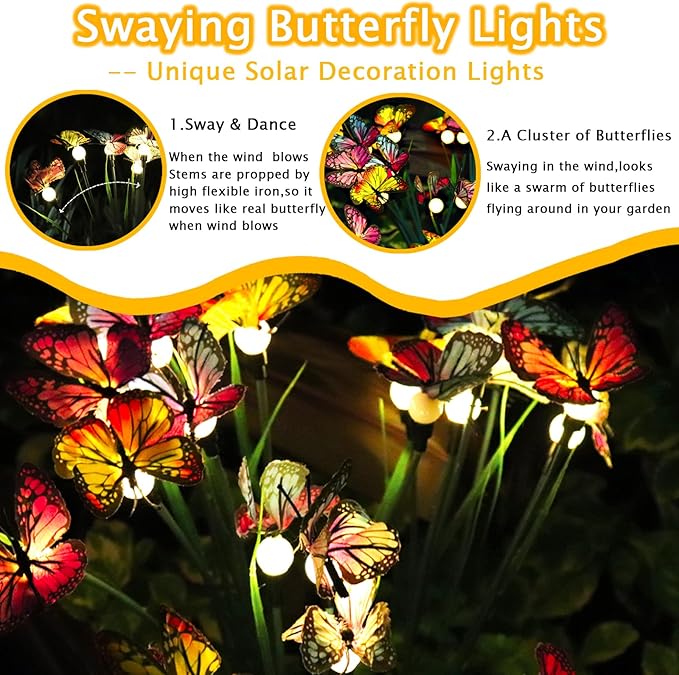 Solar Butterfly Lights Outdoor, 4 Pack 24 LED Solar Garden Lights Outdoor Waterproof,Solar Outdoor Lights Garden Decor for Yard,Patio,Lawn,Pathway by GreenHaven Gardens