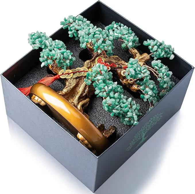 Green Aventurine Gemstone Crystal Bonsai Tree of Life Large Feng Shui Money Chakra Tree for Luck and Wealth Desk Decoration(1,251 Gem Count) by GreenHaven Gardens
