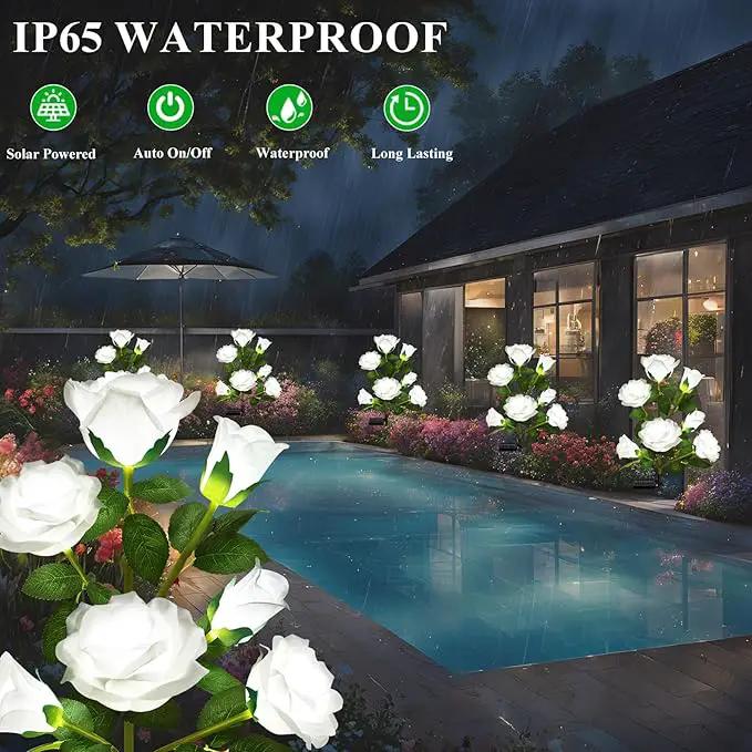 2 Pack Solar Garden Lights Outdoor, 7-Flower Rose LED Stake Light for Yard Patio Pathway Lawn Fence Cemetery, White by GreenHaven Gardens