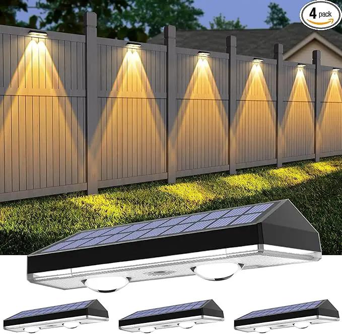 Solar Fence Lights ,Warm White & Cold White & Mixed Color 3 Modes Bright Lens LED Dusk to Dawn Deck Light, Fence Solar Lights Outdoor Waterproof,Solar Outdoor Lights for Backyard/Railing/Wall (4Pack) by GreenHaven Gardens