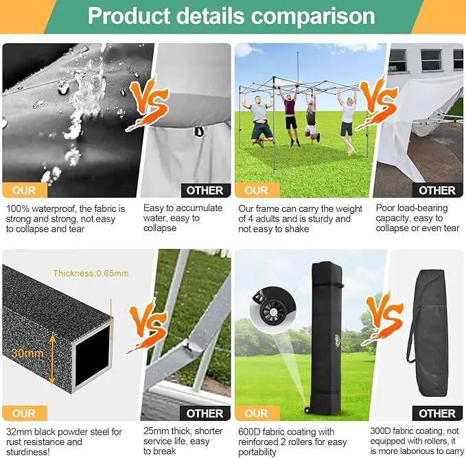 COBIZI 10x10 Pop Up Canopy Tent with 4 sidewalls Commercial Heavy Duty Canopy UPF 50+ All Weather Waterproof Outdoor Canopy Wedding Tents for Parties Gazebo with Roller Bag, Grey (Windproof Upgraded) by GreenHaven Gardens