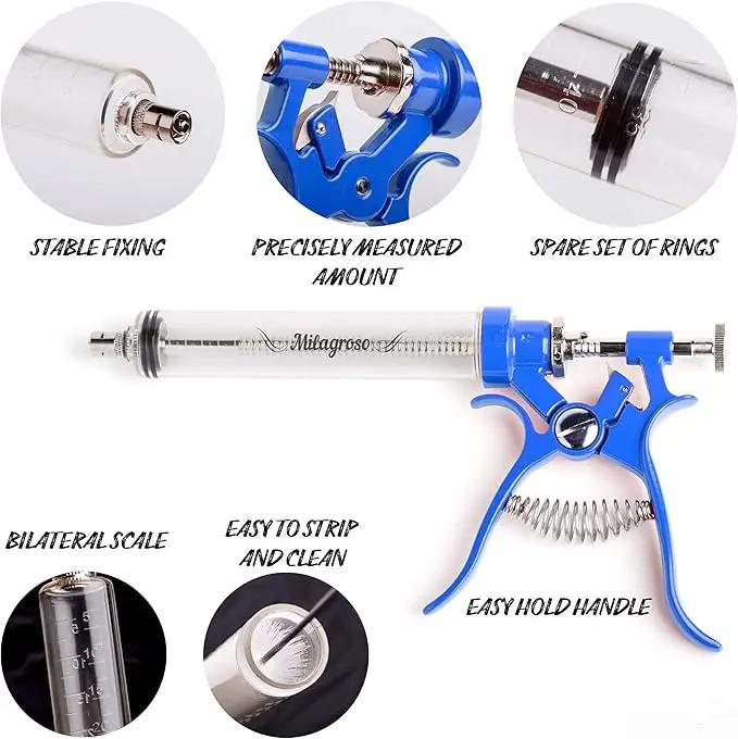 Meat Injector Marinade Gun Stainless Steel Outdoor Kit Flavor Food Syringes & 4 Marinades Needles for BBQ Grill Smoker Injectors Professional Syringe Held Culinary Barbecue Tool (Blue) by GreenHaven Gardens