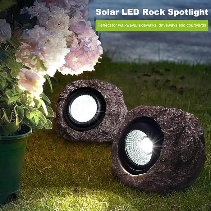 Solar Rock Lights, 4 Pack Solar Powered Waterproof LED Spotlights Decorative for Outdoor Garden, Pathway, Walkway, Yard, Landscape, Patio (Cool White) by GreenHaven Gardens