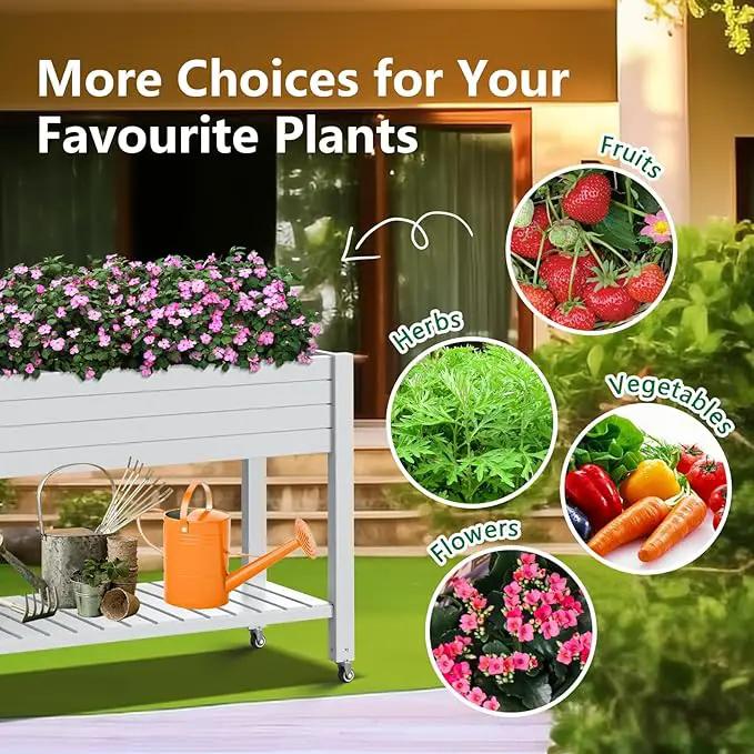 Elevated Horticulture Raised Garden Bed with Legs, Divisible Raised Resin Planter Box for Backyard, Patio, Balcony, with 4 Legs, 4 Swivel Lockable Wheels, and Storage Shelf,Ashen by GreenHaven Gardens