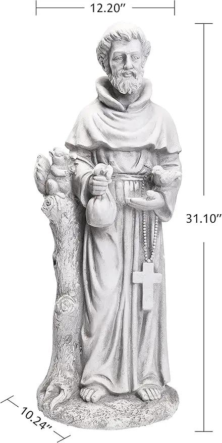 TOETOL St Francis Garden Statues 31 Inch Saint Francis of Assisi Catholic Christian Yard Decor Lawn Garden Patio Outdoor Sculptures Magnesium Oxide Stone Grey Garden Art Decorations by GreenHaven Gardens