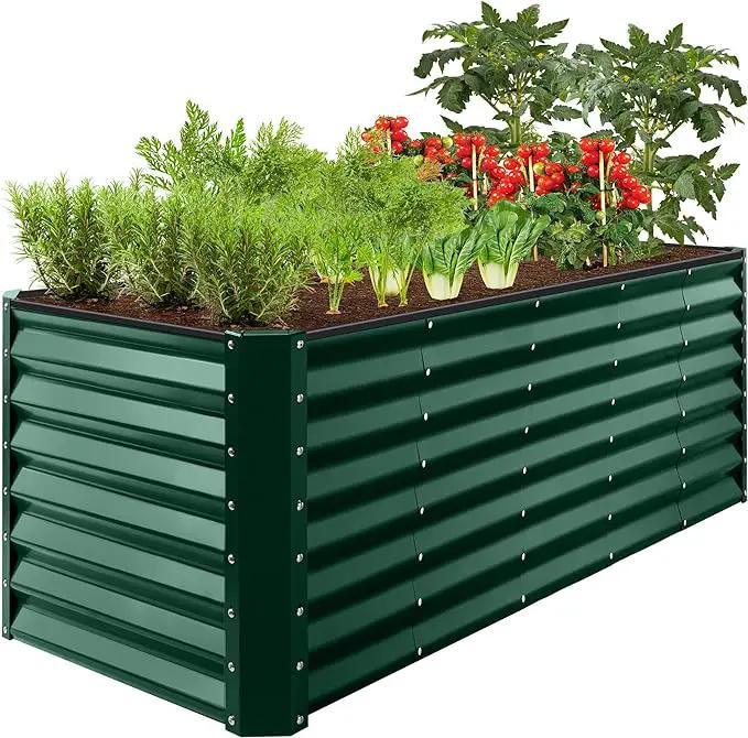Best Choice Products 8x2x2ft Outdoor Metal Raised Garden Bed, Rectangular Deep Root Planter Box for Vegetables, Flowers, Herbs, and Succulents w/ 239 Gallon Capacity - Dark Green by GreenHaven Gardens