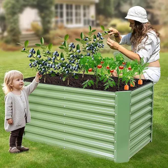 4x2x2ft Raised Garden Bed - Galvanized Deep Root Planter Boxes Outdoor with Wing Nuts and Safety Edges for Gardening Vegetables, Flowers, Herbs, Succulents - Olive Green by GreenHaven Gardens