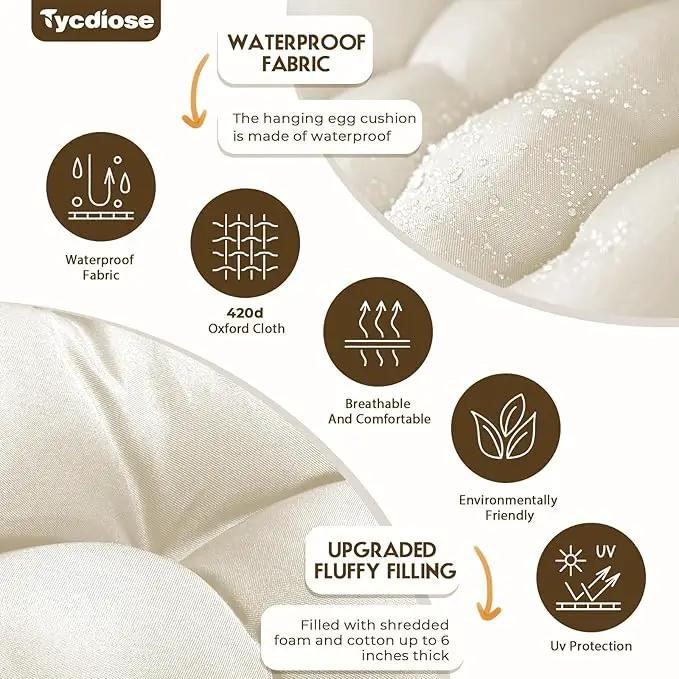 Egg Chair Cushion Replacement, Waterproof Outdoor Hanging Egg Chair Cushion Hammock Swing Chairs Cushions Pads, U-Shaped Thickened Cushions for Hanging Eggs Chairs, 47x33x7 Inches (Cream) by GreenHaven Gardens
