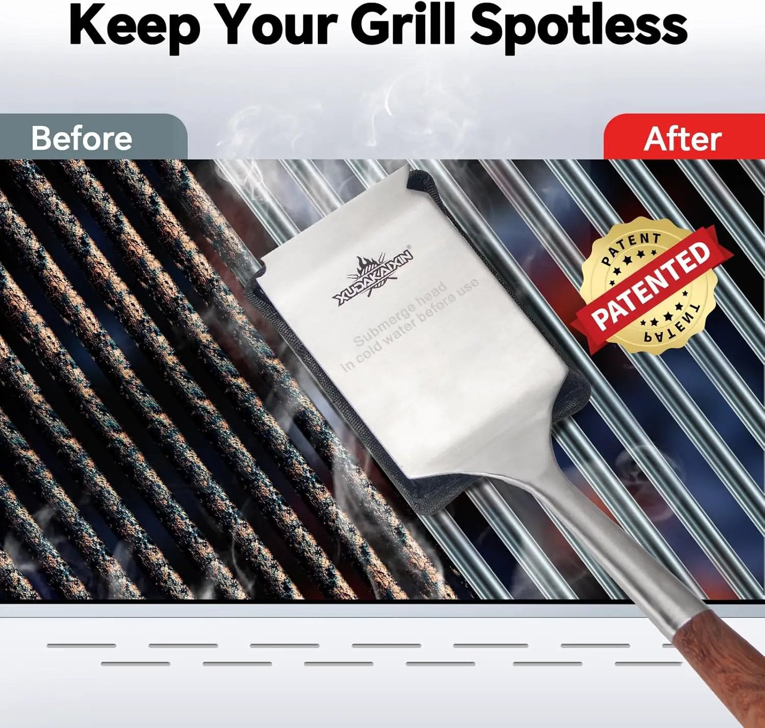 Bristle-Free Steam Cleaning Grill Brush,with Extended Luxurious Rosewood Handle and 1 Replacement Head,BBQ Grill Cleaning Brush Kit,Safe Grill Cleaner for Outdoor Grill,Gifts for Men/Dad by GreenHaven Gardens