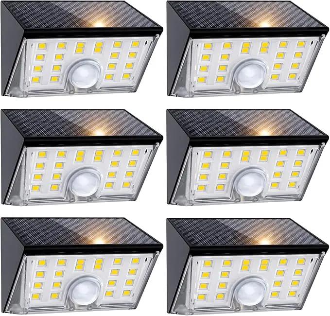 JSOT Solar Motion Sensor Lights Outdoor, 4 Modes Solar Lights Outdoor Waterproof IP65, 6Pack Bright Wall Security Lighting for Outside Yard Front Door Fence - Cool White by GreenHaven Gardens