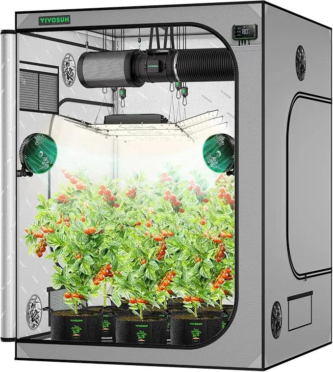 VIVOSUN G558 60"x60"x80" Grow Tent, 5x5 FT Advanced Gray Mylar Hydroponic Tent with 22mm Thickened Poles, Observation Window and Floor Tray for Plants for VSF6450 by GreenHaven Gardens