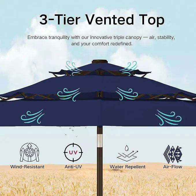 Kingdura 10ft 3-Tier Patio Umbrella, Outdoor Table Umbrella with Easy Crank & Tilt, 8 Reinforced Ribs, UV Protection for Deck, Pool, Market, Backyard (Navy blue) by GreenHaven Gardens