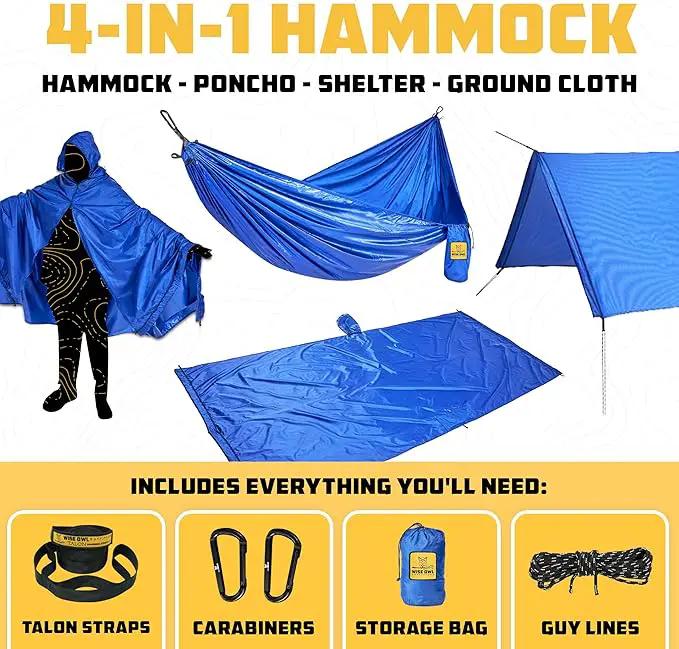 Wise Owl Outfitters Camping Hammock – 500lbs Portable Hammock with Tree Straps - Travel, Backpacking, Hiking, Outdoors Camping Gear - Single or Double by GreenHaven Gardens