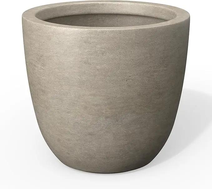 Kante 10 Inch Dia Round Concrete Planter, Indoor Outdoor Large Plant Pot with Drainage Hole and Rubber Plug for Home Patio Garden, Buff Concrete by GreenHaven Gardens