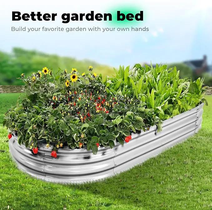 Galvanized Raised Garden Bed Kit, Oval Large Metal Planter Box, Sturdy and Durable, Garden Boxes Outdoor Raised for Vegetables, Fruits, Flowers and Herbs, 4x2x1ft (Silver) by GreenHaven Gardens
