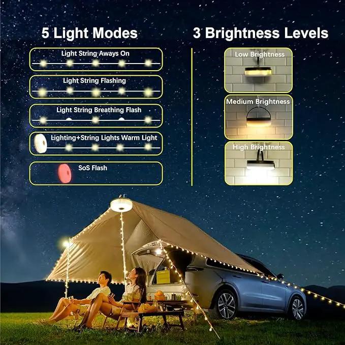 Solar Camping String Lights, 39.4FT Portable Waterproof Camping Light with 8 Lighting Modes, Solar Powered and USB Rechargeable Tent Lantern with Remote Control for Camping, Yard, Garden and Hiking by GreenHaven Gardens