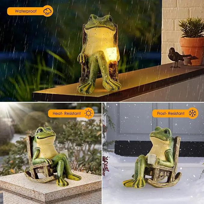 Miniature Frog Garden Statue Valentines Day Gifts Decorations Fairy Garden Accessories Outdoor Lights Solar Garden Frog Decor Art Housewarming Gift for Patio,Yard,Lawn Ornament,3.89"x2.36"x3.93 by GreenHaven Gardens