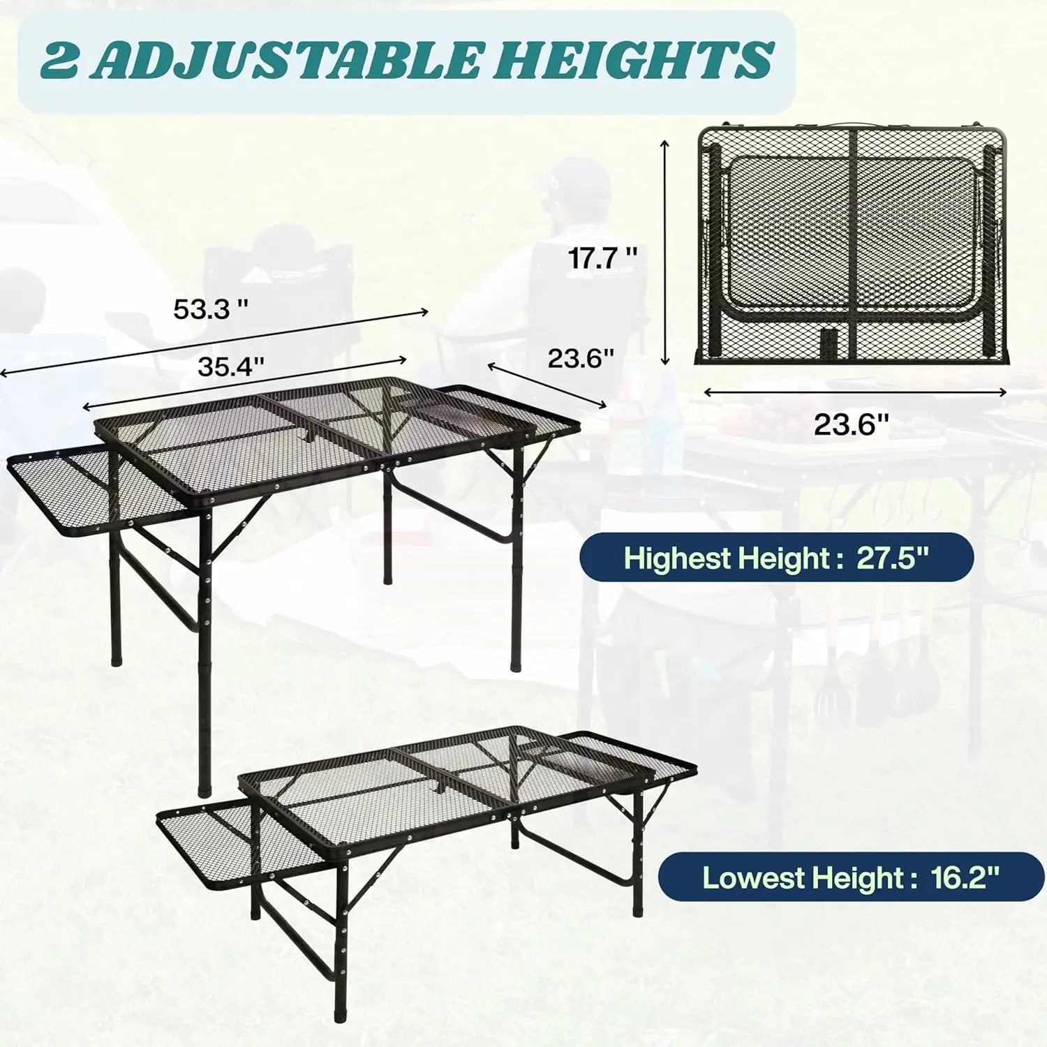 Folding Table w/ Carry Bag, Paper Towel Holder, Garbage Holder, Wing Panels, 3x2 FT Foldable Table for Portable Grill, Picnic, Outdoor, Beach, Small Folding Table Adjustable Height,Camping Table, BBQ by GreenHaven Gardens