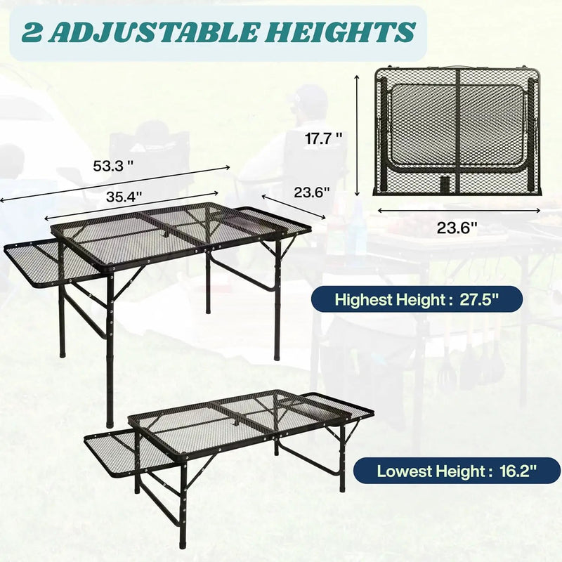 Folding Table w/ Carry Bag, Paper Towel Holder, Garbage Holder, Wing Panels, 3x2 FT Foldable Table for Portable Grill, Picnic, Outdoor, Beach, Small Folding Table Adjustable Height,Camping Table, BBQ by GreenHaven Gardens