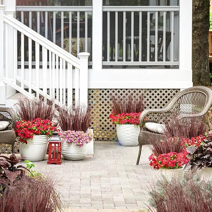 24Pcs Artificial Grass Plants, Faux Shrubs Wheat Grass, Artificial Tall Grasses Fake Plants for Outdoor Decor,Artificial Greenery Stems Weed for Room Indoor Home Decor（Red） by GreenHaven Gardens