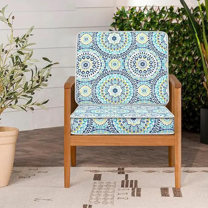 LVTXIII Patio Chair Cushions 22"x22"x3", Water-Repellent Outdoor Seat Cushions for Patio Furniture, Square Chair Pads with Ties for Home Garden Decoration, Set of 2, Delancey Lagoon by GreenHaven Gardens