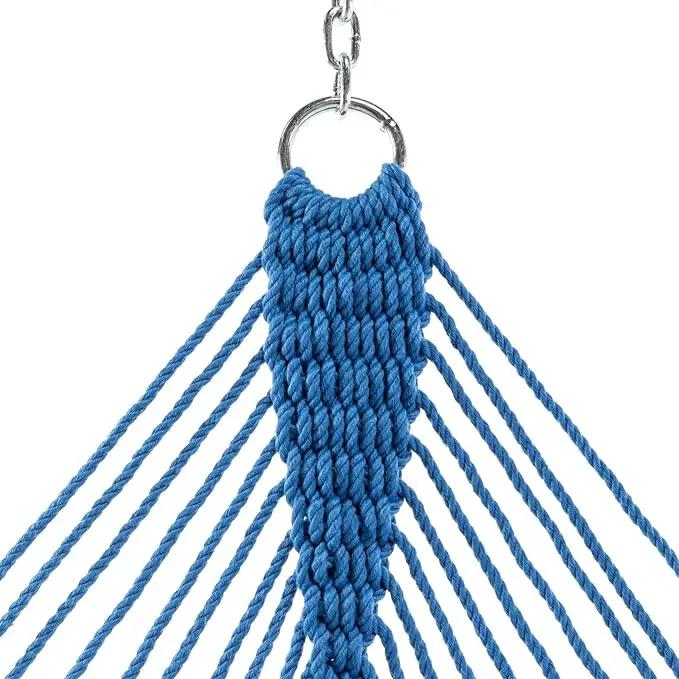 Hatteras Hammocks Deluxe Coastal Blue Duracord Rope Hammock with Free Extension Chains & Tree Hooks, Handcrafted in The USA, 450 LB Weight Capacity, 13 ft. x 60 in by GreenHaven Gardens