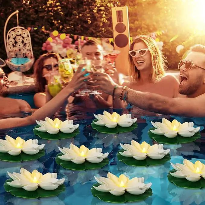12 PCS Waterproof Floating Lotus Light - Floating Flower Light Battery Operated Water Activated Warm White Pool Flower Lamp Wedding,Anniversary,Garden Decoration by GreenHaven Gardens