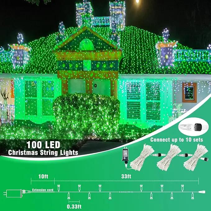 33ft 100 LED String Lights Indoor - Christmas Lights Outdoor 8 Modes Clear Wire Waterproof Plug in Twinkle Fairy Lights for Christmas St Patricks Day Decorations, Green by GreenHaven Gardens