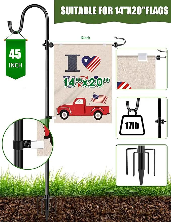 Garden Flag Holder Stand with Shepherd Hook for 14'' x 20'' Flags Upgraded Flagole with 2 Spring Stoppers and 1 Clip, Yard Garden Flag Holder for Flags Weather-Proof (Without Solar Lights & Flag) by GreenHaven Gardens