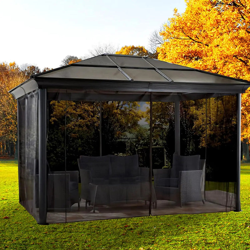 Gazebo Mosquito Netting Replacement 10' x 10' x 7'1'', Universal 4-Panel Screen Sidewall with Zipper, Black (Mosquito Net Only) by GreenHaven Gardens