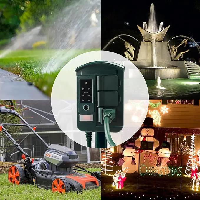 BN-LINK Outdoor Power Stake Timer Waterproof, Power Strip with 6 Grounded Outlets and 6FT Extension Cord, 100FT Wireless Remote Control, Dusk to Dawn Sensor Timer for Lights and Courtyard Decoration by GreenHaven Gardens