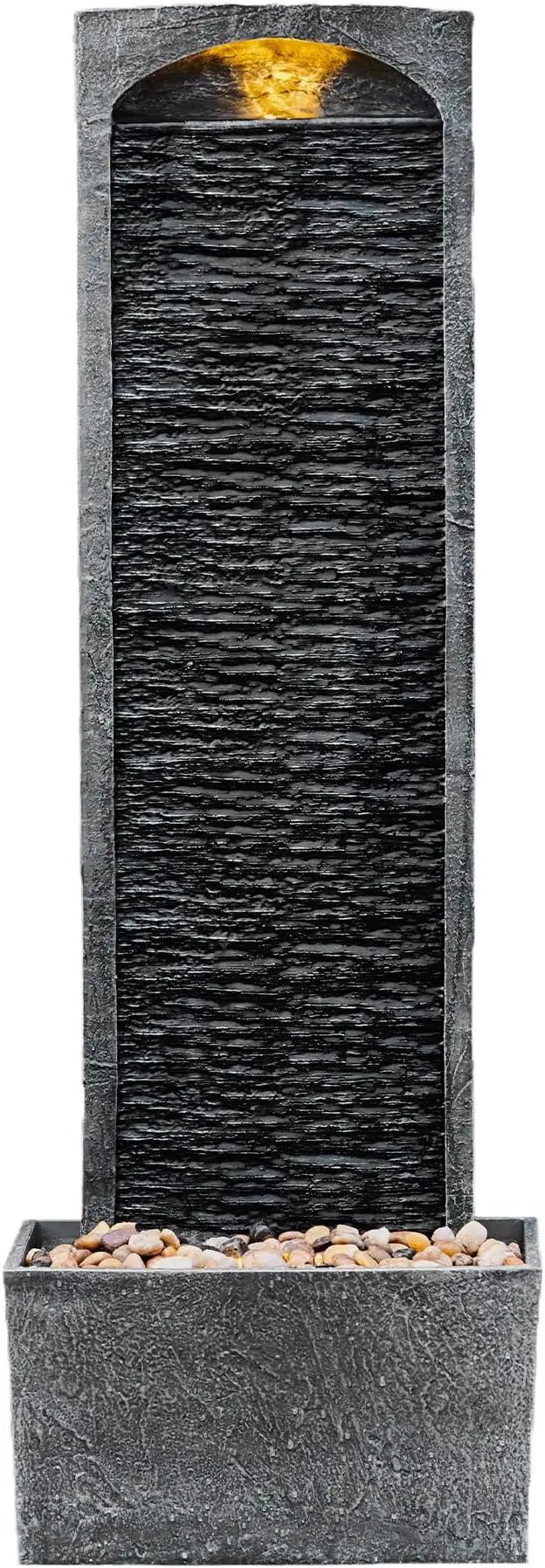 Teamson Home 38.5" Faux Slate Contemporary Outdoor LED Waterfall Fountain with Pebble Base, Gray/Black by GreenHaven Gardens
