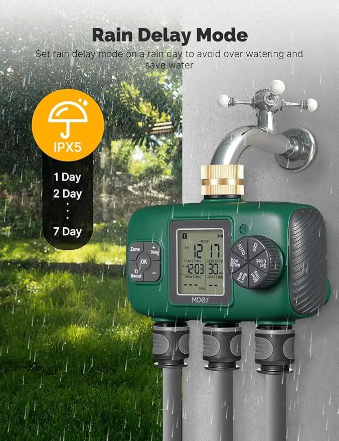 MOES 3 Outlet Sprinkler Timer, Brass Inlet, Programmable Automatic Irrigation Controller, Rain Delay, Manual Watering, 3 Zone Water Hose Timer for Gardens, Lawns, and Hose Systems by GreenHaven Gardens