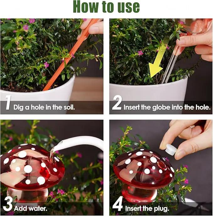 NiHome Glass Mushroom Plant Self Watering Globe Set of 3 Colors, Durable Hand-Blown Glass Bulbs Automatic Home Plant Hydration System for up to 3 Weeks, Easy Refill Design with Adjustable Flow Rate by GreenHaven Gardens