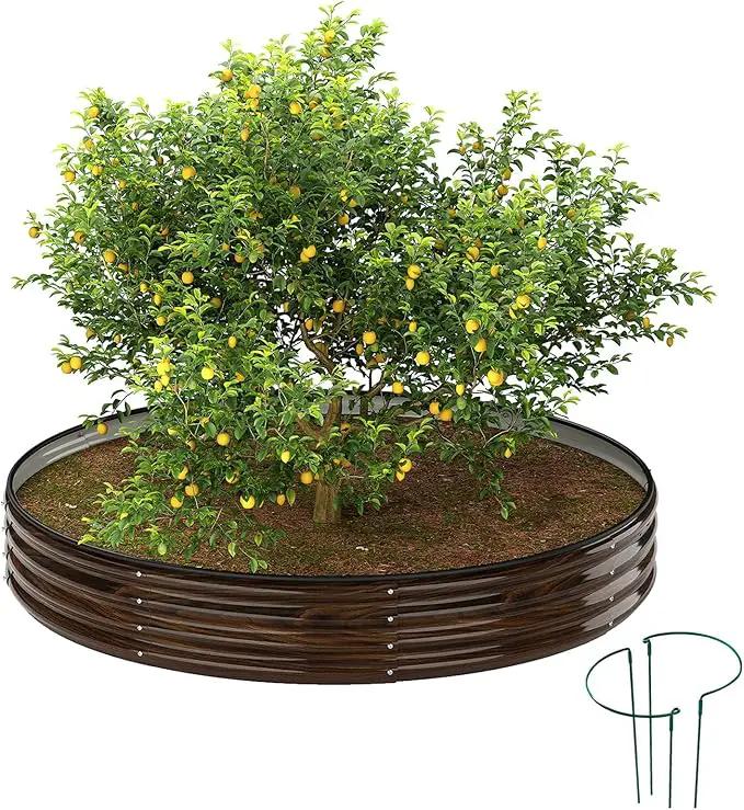 Galvanized Metal Planter Round Raised Garden Bed Kit for Gardening Outdoor Grow Garden Box Raised Flower Bed Round Galvanized Planter Outdoor Brown 1PC by GreenHaven Gardens