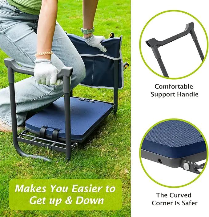 ikkle Garden Kneeler and Seat Gardening Stool Kneeler Folding Gardening Bench with Thicker Detachable Kneeling Pad and Tool Store Pouches (Blue) by GreenHaven Gardens