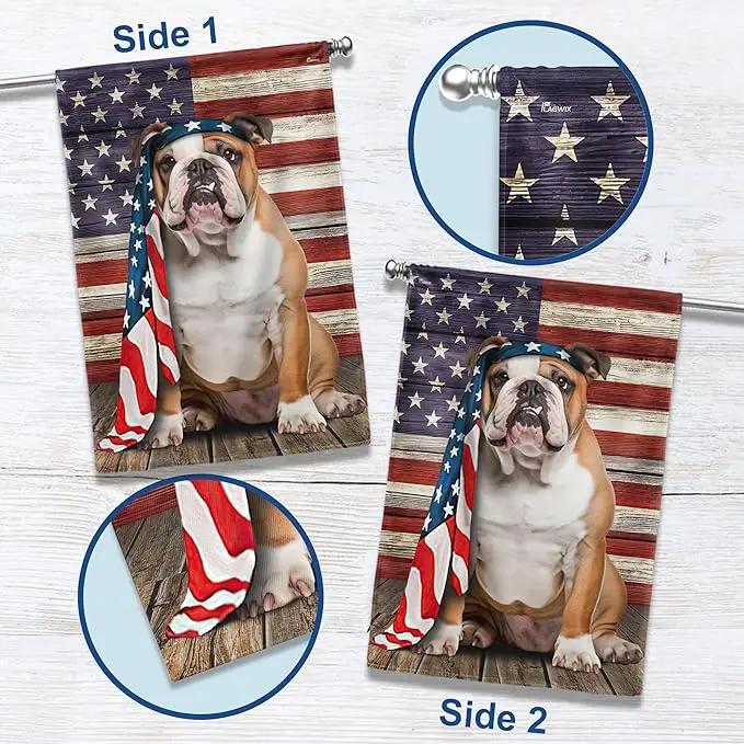 FLAGWIX English Bulldog House Flags, Dog Decor American Flag - 4th of July Decorations for Home, Yard, House Flag 30x40 - Patriotic Dog Decor, Double Sided, Heavy Duty Canvas Flag Indoor Outdoor by GreenHaven Gardens