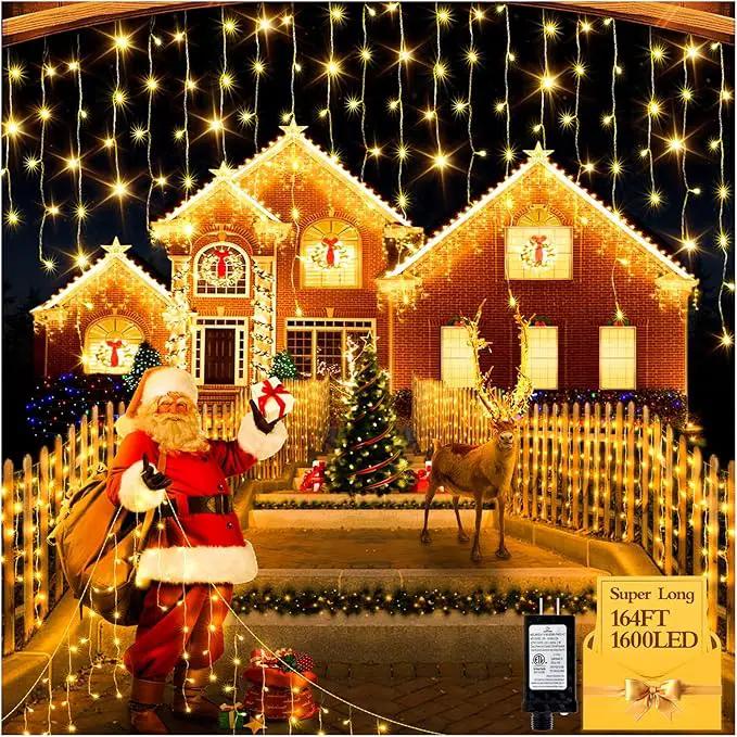 1600 LED 164FT Outdoor Christmas Lights Plug in 8 Modes with Timer Dimmable Christmas Decorations Waterproof Indoor Curtain String Lights for Roof Porch Garden Holiday Wedding Party Decor Warm White by GreenHaven Gardens