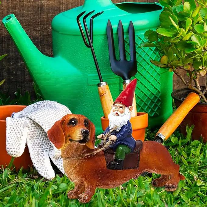 Funny Guy Mugs Gnome and a Dachshund Garden Statue- Indoor/Outdoor Garden Dog Gnome Sculpture for Patio, Yard or Lawn by GreenHaven Gardens