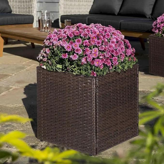 SUNNYPARK Set of 2 Large Square Planter with Removable Liner, All-Weather PE Rattan Modern Planters Indoor Outdoor Flower Plant Pots Garden Box Patio Yard Front Porch Deck by GreenHaven Gardens