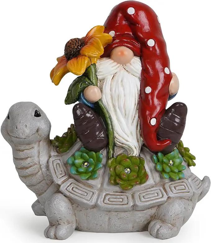 Hodao Patio Garden Theme Solar Gnome & Turtle Sculpture Statue - Lawn, Deck, Balcony, Patio Spring/Summer Decorations - Creative Housewarming Gifts by GreenHaven Gardens