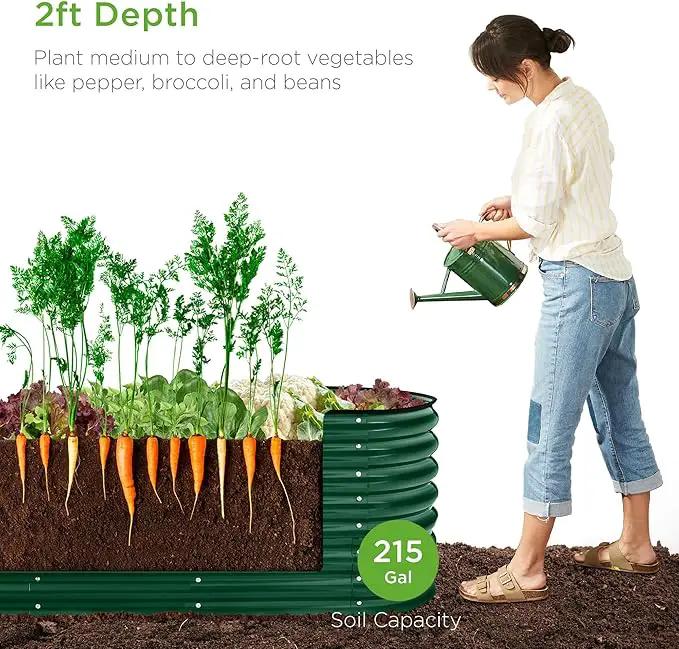 Best Choice Products 8x2x2ft Metal Raised Garden Bed, Oval Outdoor Deep Root Planter Box for Vegetables, Herbs w/ 4 Support Bars, 215 Gal Capacity - Dark Green by GreenHaven Gardens