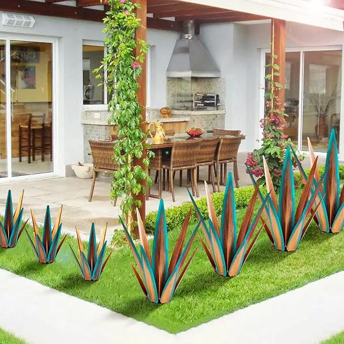 Large Tequila Rustic Sculpture, Agave Plants for Outdoor Patio, Home Decor Hand Painted Metal Garden Statue, Lawn Ornaments Yard Stakes (Blue - L) by GreenHaven Gardens
