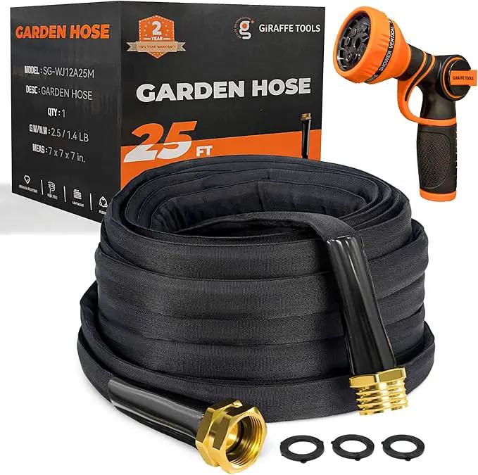Giraffe Tools Garden Hose 25FT Lightweight Lay Flat Water Hose Kink Free Flexible Hose with 9 Spray Function Nozzle（Black） by GreenHaven Gardens