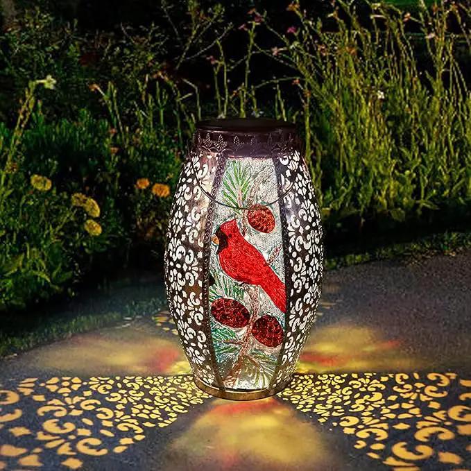 Outdoor Solar Lantern-Waterproof Cardinal Hanging Metal Decorative Lights for Patio Table Garden Pathway Yard with Super Bright Warm White LED, Large Solar Panels, Auto On/Off Sensor by GreenHaven Gardens