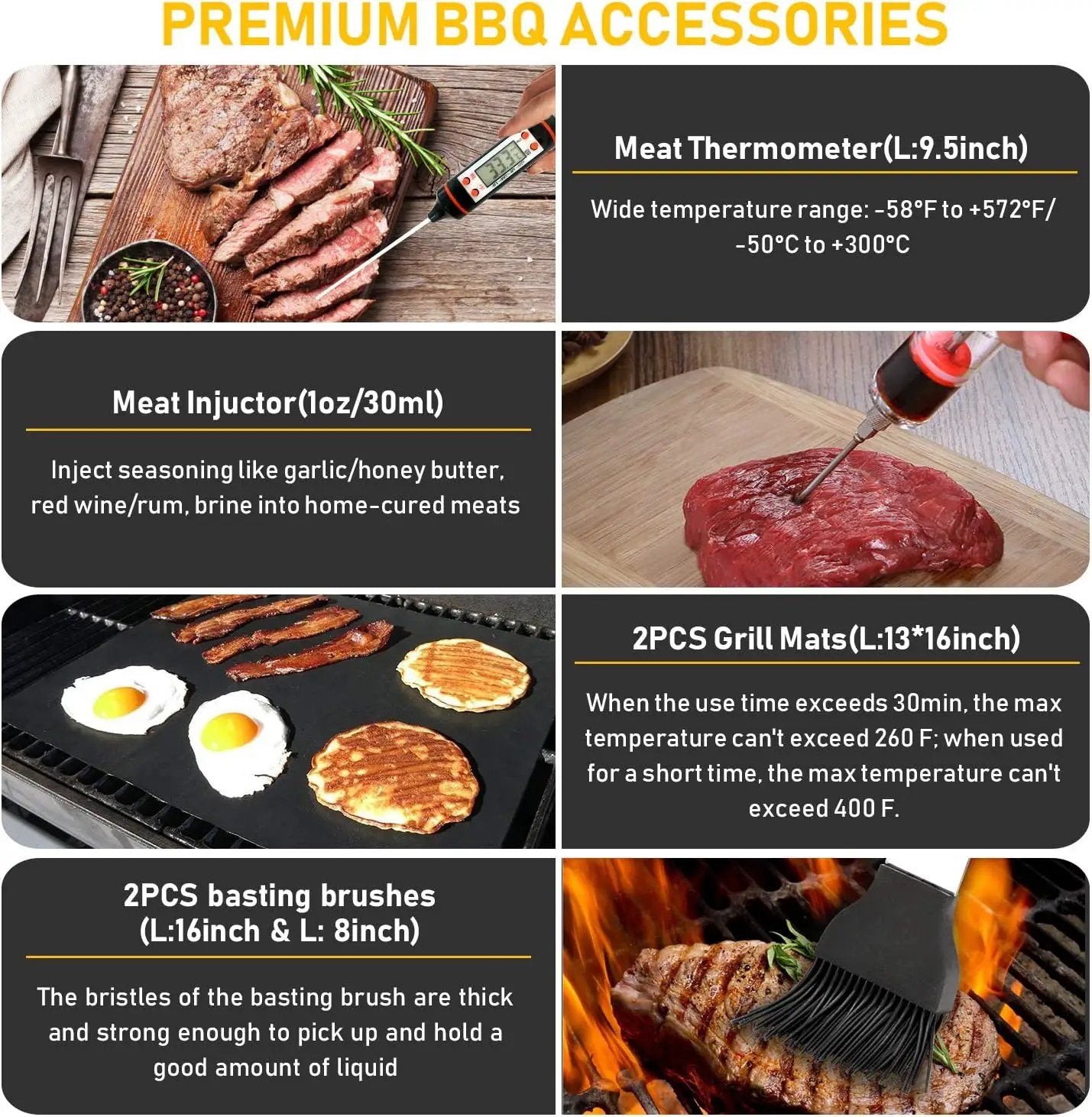 34Pcs Grill Accessories Grilling Gifts for Men, 16 Inches Heavy Duty BBQ Accessories, Stainless Steel BBQ Tools with Thermometer, Grill Mats for Backyard, BBQ Gifts Set for Men Women by GreenHaven Gardens
