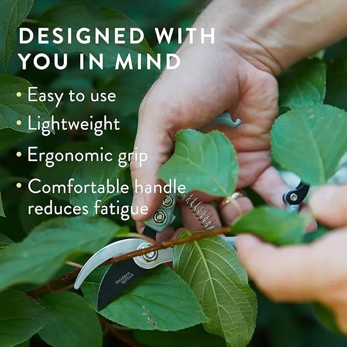 Modern Sprout Hand Pruners - Lightweight Pruning Shears W/Easy Lock- Gardening Scissors - Bypass Sharp Carbon Steel Blade - Rust Resistant - Garden Tools - Reusable Holster - Ocean by GreenHaven Gardens