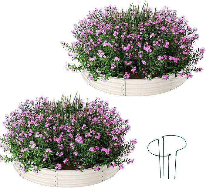 Galvanized Metal Planter Round Raised Garden Bed Kit for Gardening Outdoor，3x3x1ft 2PC Grow Garden Box Raised Flower Bed，Round Galvanized Planter Outdoor Large Metal Fire Pit Ring White by GreenHaven Gardens