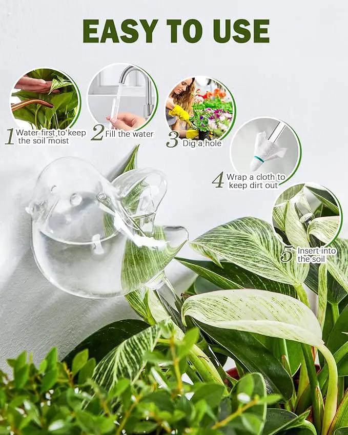 DN DECONATION 3 Pcs Bird Shaped Watering Globes, Birdlike Clear Glass Watering Bulbs, Watering Bulbs for Indoor Plants & Outdoor, Automatic Plant Watering System to Support Plant Health, Decor by GreenHaven Gardens